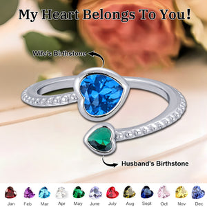 Personalized Heart-to-heart Couple Birthstones Ring - Gift For Valentine's Day