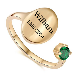 Personalized Name Birthstone Memorial Adjustable Ring