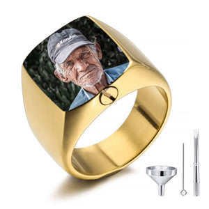 Personalized Upload Image Memorial Urn Ring for Ashes