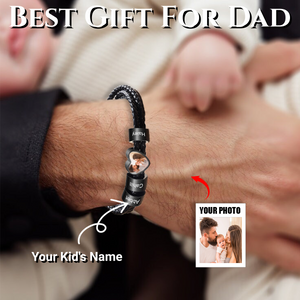 Personalized Custom Family Name Photo Leather Bracelet for Men