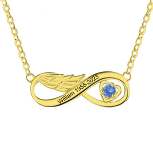 Personalized Name Wing Infinity Birthstone Memorial Necklace