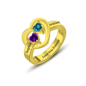 Personalized Two Hearts Linked Together Birthstone Ring