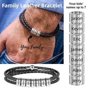 Personalized 1-7 Kids Names Family Leather Bracelet