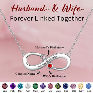 Personalized Double Birthstones Couple Name Infinity Silver Necklace