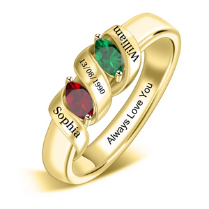 Personalized Name 2 Birthstones Love Promise Ring