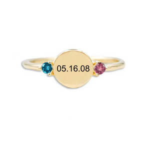 Personalized Double Birthstones Custom Date Ring