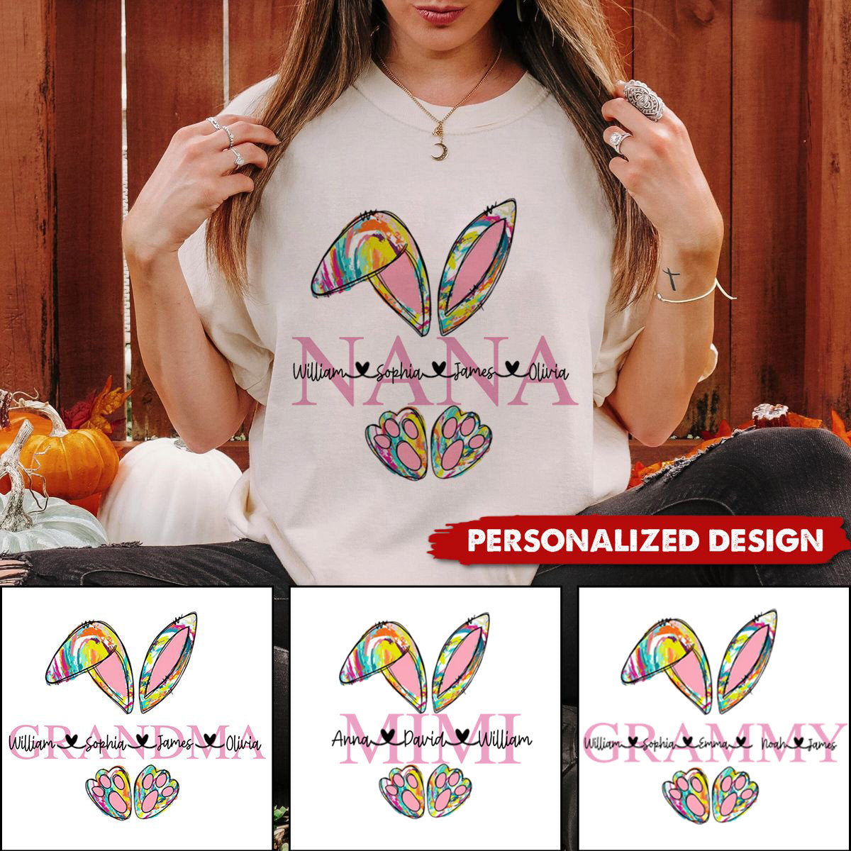 Personalized Easter Bunny Grandma & Kids T-Shirt-Gift For Grandma