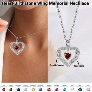 Personalized Heart Birthstone With Wings Memorial Necklace