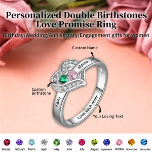 Personalized Double Birthstones Name Love Promise Ring