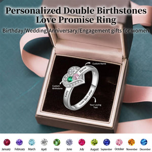 Personalized Double Birthstones Name Love Promise Ring