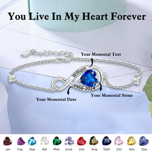 Personalized Name Heart Birthstone Memorial Bracelet