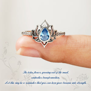 Pear Blue Cubic Zirconia Stone Lotus Flower Water Lily Ring