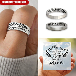 Daddy's Girl I Used To Be His Angel Now He is Mine Personalized Wings Memorial Ring