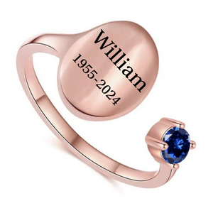 Personalized Name Birthstone Memorial Adjustable Ring