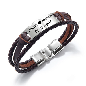 To My Man,Personalized Mens Engraved Text Leather Bracelet