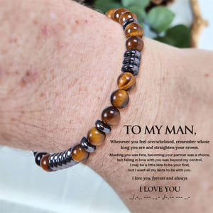 To My Man -I Love You Forever & Always Tiger Eye Crystal Stone Morse Code Bracelet