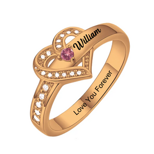 Personalized Name Heart Promise Birthstone Memorial Sterling Silver Ring