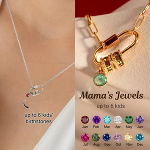 Personalized Grandma Mom 1-6 Family Carabiner Birthstones Name Charm Necklace