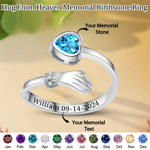 Personalized Hug from Heaven Heart Birthstone Memorial Ring