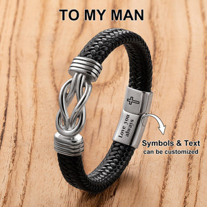 To My Man - Personalized Custom Engraved Name Leather Bracelet For Men