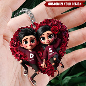 Rose Heart Couple Personalized Acrylic Keychain, Valentine's Day Gift for Couple