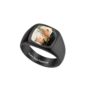 Love You Forever - Personalized Upload Photo Square Ring For Couple