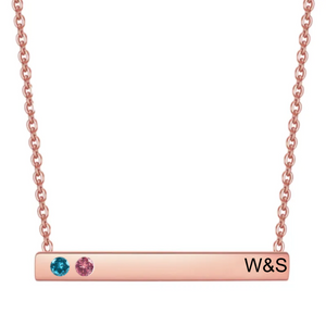 Personalized Double Birthstones Name Bar Necklace