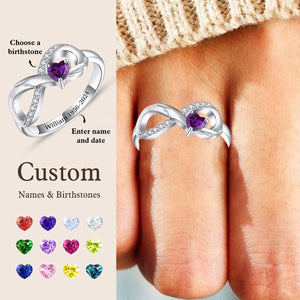 Personalized Memorial Angel Wings Heart Birthstone Ring