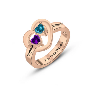 Personalized Two Hearts Linked Together Birthstone Ring