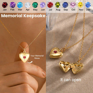 Personalized Heart Memorial Birthstone Photo Box Necklace