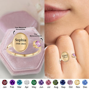 Personalized Name Birthstone Memorial Adjustable Ring