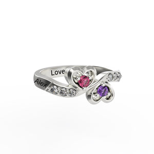 Personalized Couple Promise Heart Birthstones Ring