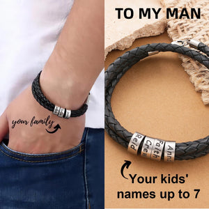 Personalized 1-7 Kids Names Family Leather Bracelet