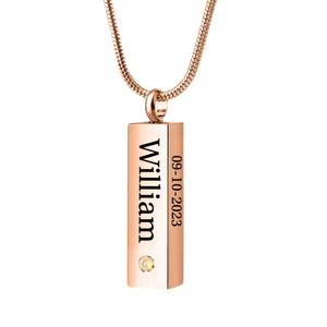 Personalized Birthstone Memorial Bar Urn Necklace