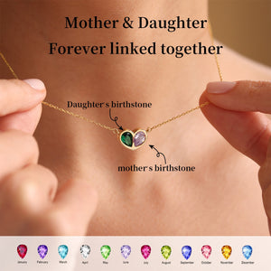 Personalized Mother & Daughter Forever Linked Together Custom Heart Birthstones Necklace