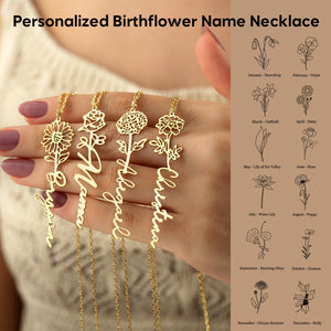 Personalized Memorial Birthflower Name Necklace - Gift For Christmas