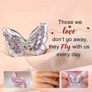 Personalized Memorial Diamond Double Butterfly Ring