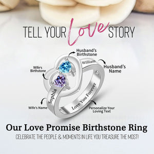 Personalized Two Hearts Linked Together Birthstone Ring