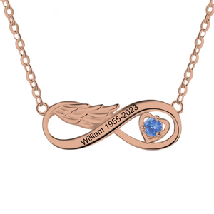 Personalized Name Wing Infinity Birthstone Memorial Necklace