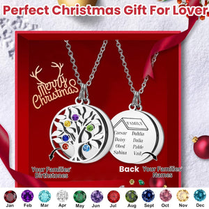 Personalized Grandma Mom 2-8 Family Tree Birthstones Christmas Necklace