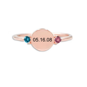 Personalized Double Birthstones Custom Date Ring