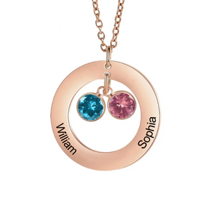 Personalized Birthstone Couple Names Circle Necklace