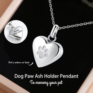 Personalized Memorial Urn Heart Paw Ashes Necklace- Gift For Pet Lovers