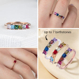 Personalized Grandma Mom 1-7 Square Birthstones Family Ring