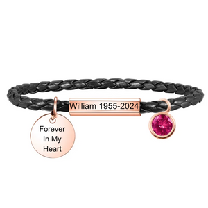 Personalized Memorial Birthstone Leather Bracelet