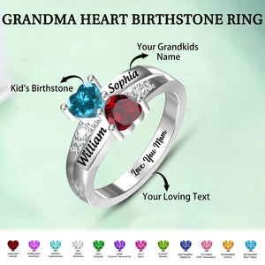 Love You Mom Personalized Heart Cluster Birthstone Ring