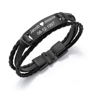 To My Man,Personalized Mens Engraved Text Leather Bracelet