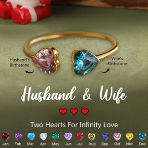 Personalized Couple Promise Heart Double Heart Birthstones Ring