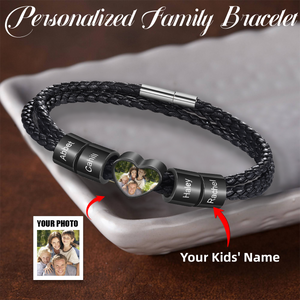 Personalized Custom Family Name Photo Leather Bracelet for Men