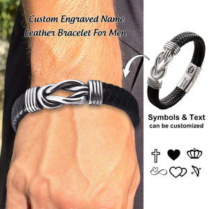 To My Man - Personalized Custom Engraved Name Leather Bracelet For Men